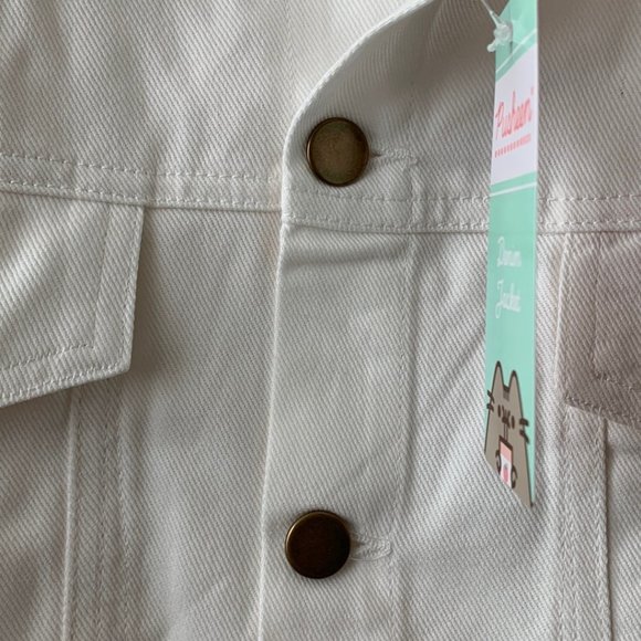PUSHEEN CAT Boba Embroidered White Denim Jacket Sz M - Picture 6 of 7